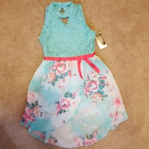Pink & Violet Dress Aqua Lace Floral sleeveless pink grosgrain ribbon sz XS NEW…